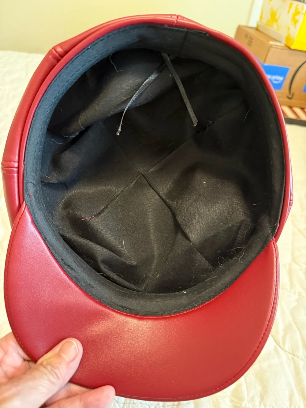 Unisex Red Faux Leather Newsboy Cap